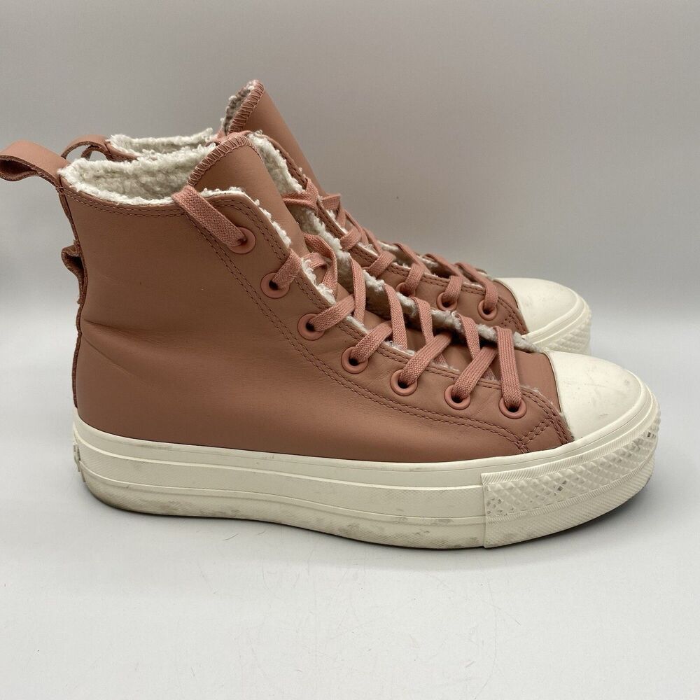 Converse All-Star Chuck Taylor Natural Leather Upper Faux Fur Lined Pink Size 8